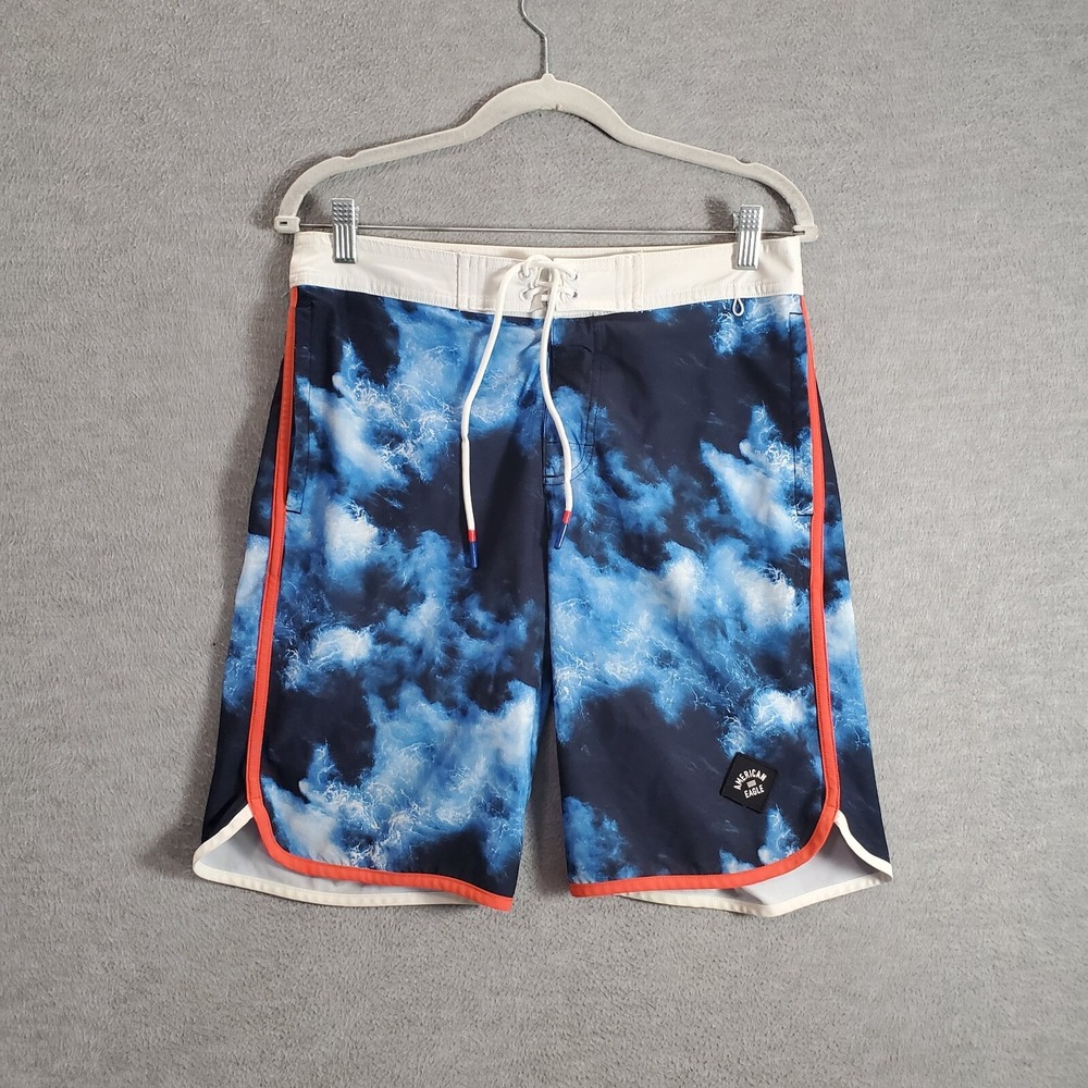American Eagle Men Swimwear Small Blue Tie Dye Board Short Outdoor Beach Surf - Picture 1 of 9